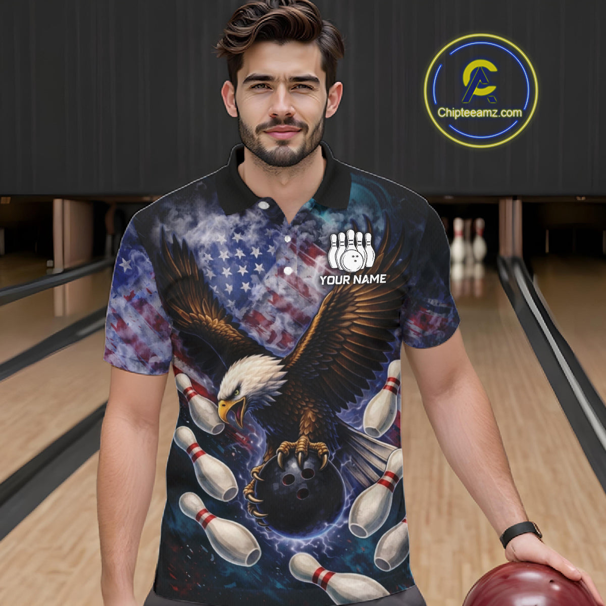 Smoke American Flag Eagle Bowling shirts For Men Custom patriotic Eagle bowling uniforms Team Jerseys NQS11540