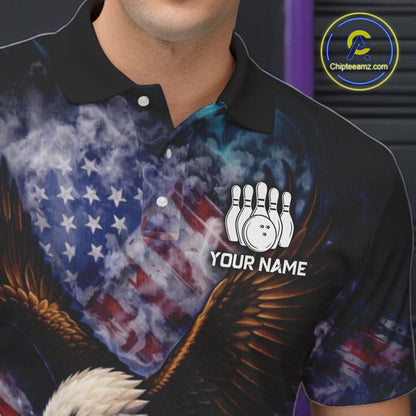 Smoke American Flag Eagle Bowling shirts For Men Custom patriotic Eagle bowling uniforms Team Jerseys NQS11540