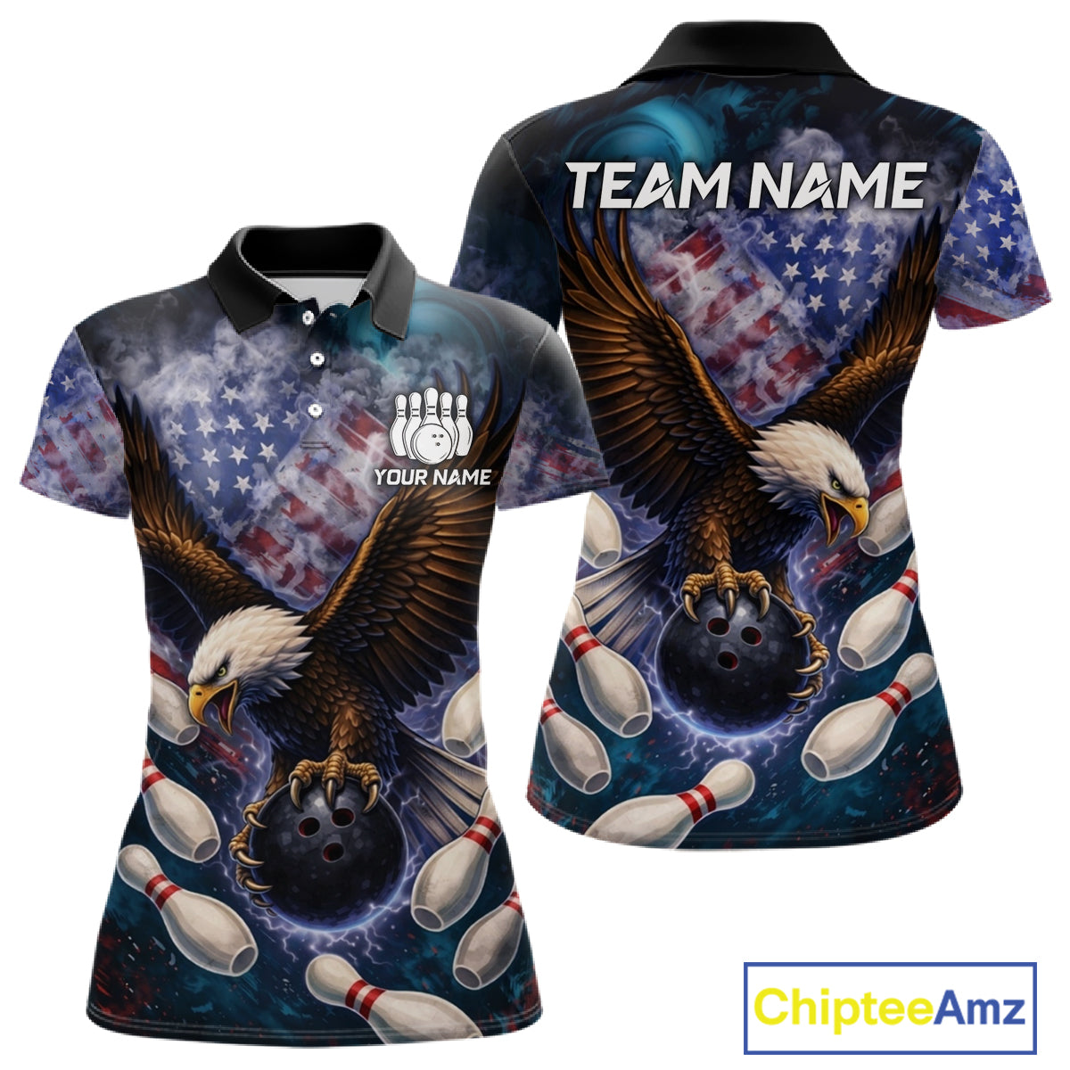 Smoke American Flag Eagle Bowling shirt For Women Custom patriotic Eagle bowling uniforms Team Jersey NQS11540