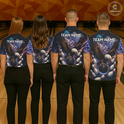 Smoke American Flag Eagle Bowling shirts For Men Custom patriotic Eagle bowling uniforms Team Jerseys NQS11540