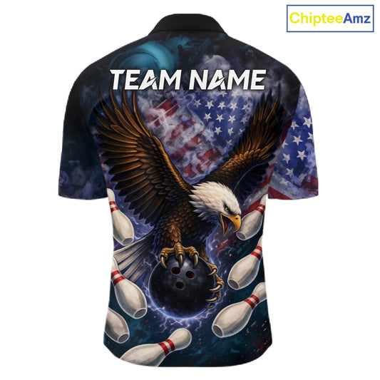Smoke American Flag Eagle Bowling shirts For Men Custom patriotic Eagle bowling uniforms Team Jerseys NQS11540