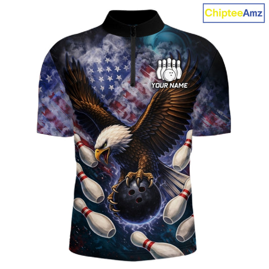 Smoke American Flag Eagle Bowling shirts For Men Custom patriotic Eagle bowling uniforms Team Jerseys NQS11540