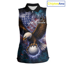 Load image into Gallery viewer, Smoke American Flag Eagle Womens sleeveless golf polo shirt Custom patriotic golf outfit ladies NQS11541