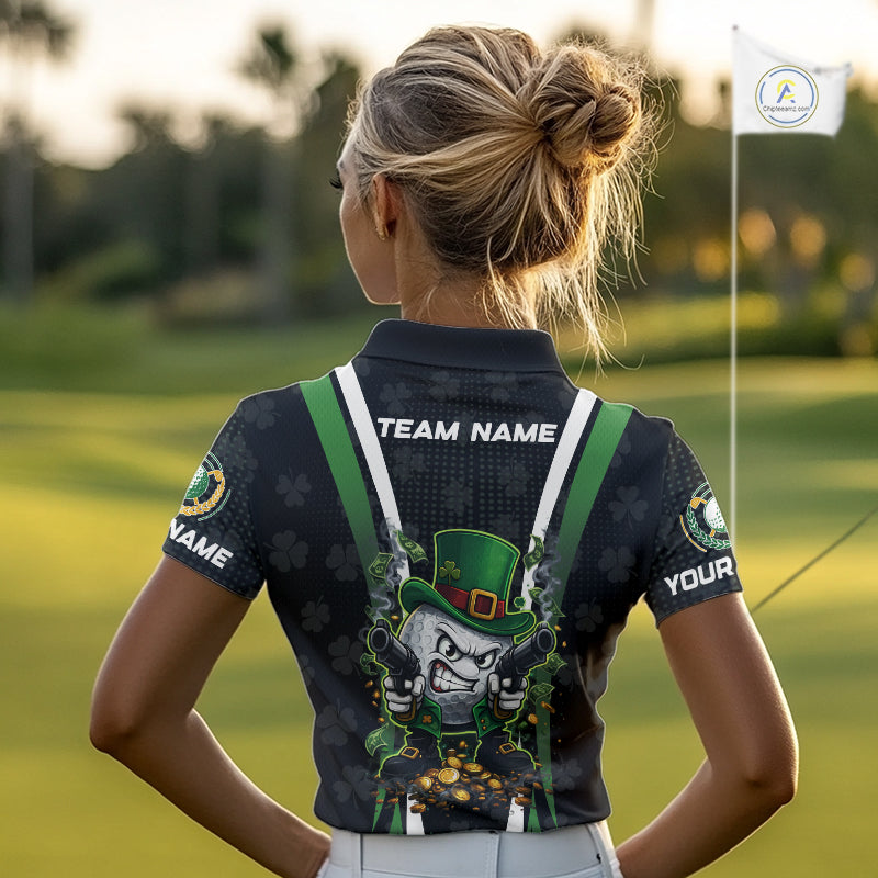 Funny St Patrick cowboy golf ball gunner black green Women golf polo shirts Custom ladies golf outfit NQS11542