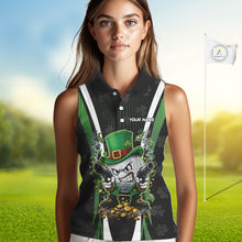 Load image into Gallery viewer, Funny St Patrick cowboy golf ball gunner Womens sleeveless golf polo shirt Custom ladies golf outfit NQS11542