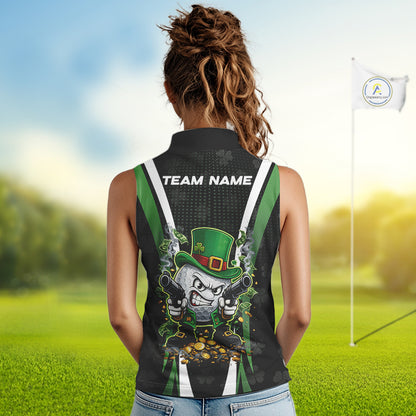 Funny St Patrick cowboy golf ball gunner Womens sleeveless golf polo shirt Custom ladies golf outfit NQS11542