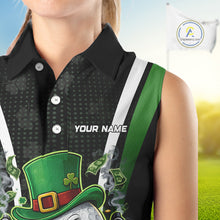 Load image into Gallery viewer, Funny St Patrick cowboy golf ball gunner Womens sleeveless golf polo shirt Custom ladies golf outfit NQS11542