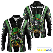 Load image into Gallery viewer, Funny St Patrick cowboy gunner Bowling Polo, 1/4 zip shirts For Men Custom Team Bowling Jerseys NQS11543