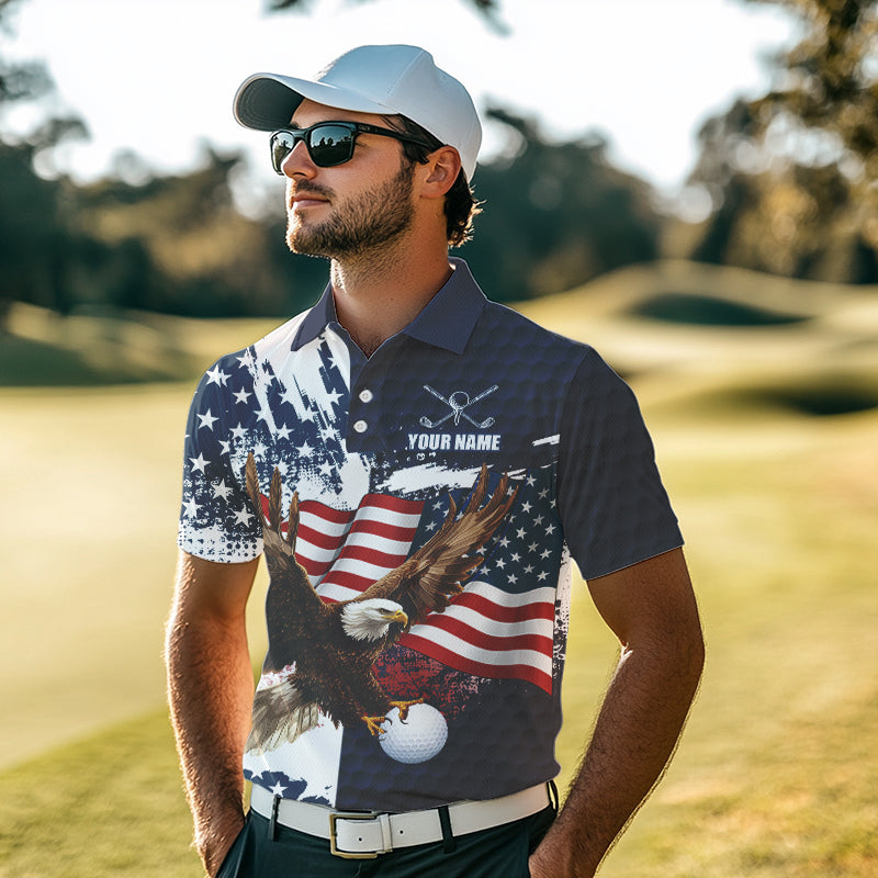 Red, White and Blue American Flag Eagle Golf polo shirts For Men Custom Patriotic Golf Team Jersey NQS9608