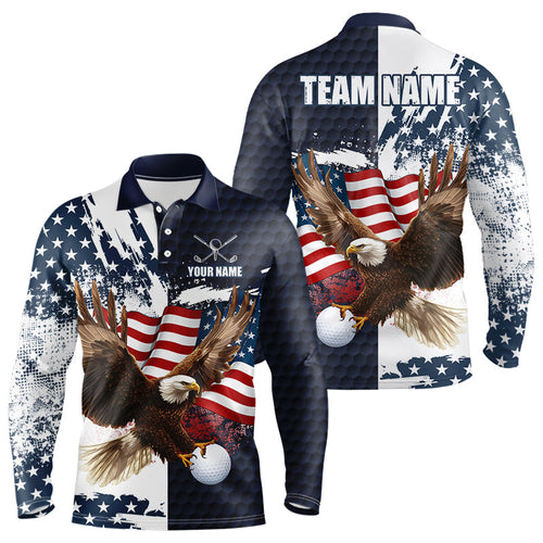 Red, White and Blue American Flag Eagle Golf polo shirts For Men Custom Patriotic Golf Team Jersey NQS9608