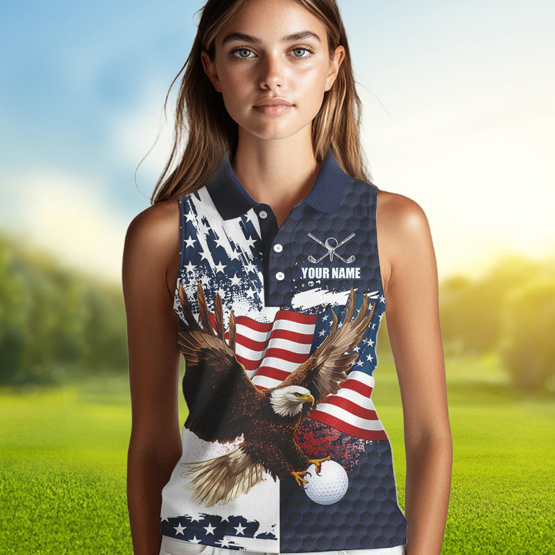 Red, White and Blue American Flag Eagle Sleeveless Golf polo shirts Custom Patriotic Golf Team Jersey NQS9608