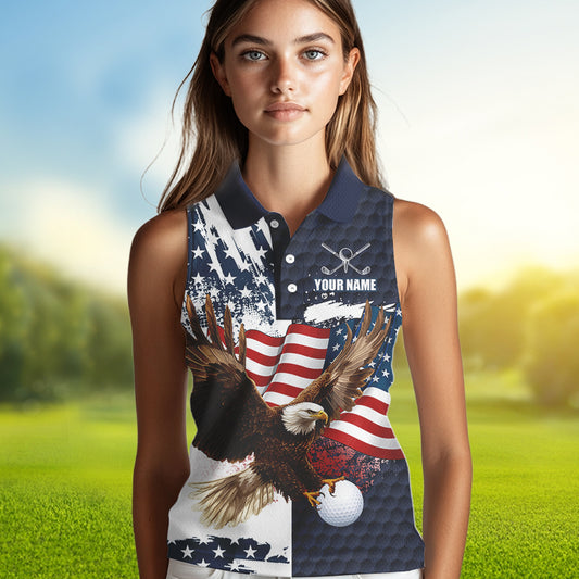 Red, White and Blue American Flag Eagle Sleeveless Golf polo shirts Custom Patriotic Golf Team Jersey NQS9608