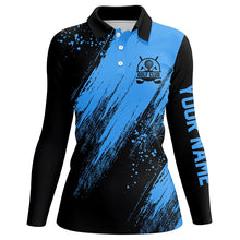 Load image into Gallery viewer, Black and blue Womens golf polo shirt custom name golfing gifts, ladies golf tops NQS7345