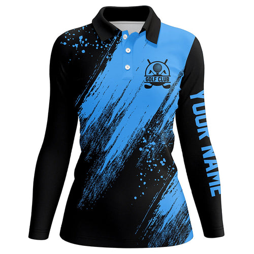 Black and blue Womens golf polo shirt custom name golfing gifts, ladies golf tops NQS7345