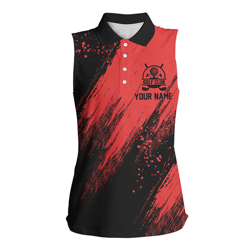 Black and red Womens sleeveless golf polo shirt custom golfing gifts, ladies golf tops NQS7346