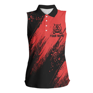 Black and red Womens sleeveless golf polo shirt custom golfing gifts, ladies golf tops NQS7346