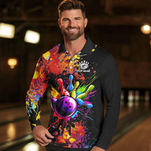 Load image into Gallery viewer, Colorful bowling jerseys Bowling Polo, 1/4 Zip Shirt for Men Custom Bowling Team shirts for bowlers NQS9770