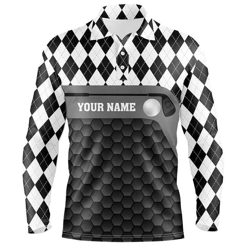 Black and white argyle pattern golf outfits men custom Mens golf polo shirts, golf gifts for men NQS7682