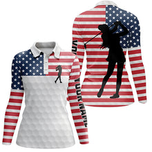 Load image into Gallery viewer, Women golf polo shirt American flag custom white golf ball skin patriot golf gifts for women NQS5823