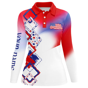 Womens golf polo shirt custom name red, white and blue American Flag golf shirt, patriot golfing gifts NQS7918