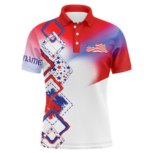 Load image into Gallery viewer, Mens golf polo shirt custom name red, white and blue American Flag golf shirt, patriot golfing gifts NQS7918