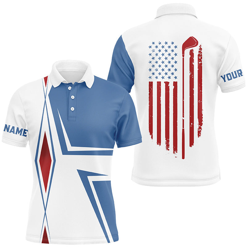 American Flag white Mens golf polo shirts custom golf club patriotic team shirt, golf attire for men NQS7919