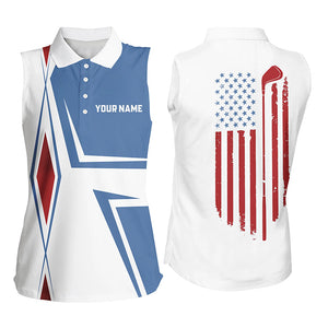 American Flag white Womens golf polo shirts custom golf club outfit women, ladies sleeveless golf top NQS7919