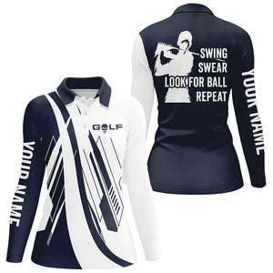 Navy Blue & white Women golf polo shirt custom swing swear look for ball repeat golf shirt for ladies NQS7920