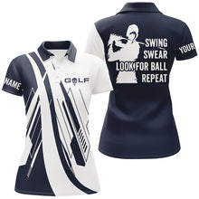 Load image into Gallery viewer, Navy Blue &amp; white Women golf polo shirt custom swing swear look for ball repeat golf shirt for ladies NQS7920