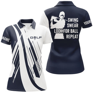 Navy Blue & white Women golf polo shirt custom swing swear look for ball repeat golf shirt for ladies NQS7920