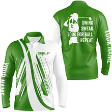 Load image into Gallery viewer, Green and white Mens golf polo shirts custom swing swear look for ball repeat golf shirt for mens NQS7921