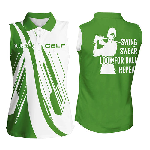 Green and white Women sleeveless polo shirt custom swing swear look for ball repeat ladies golf shirt NQS7921