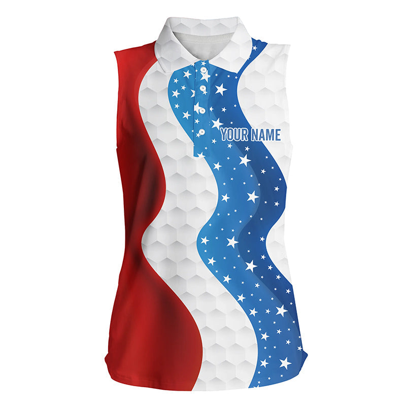 Red, white and blue American Flag Womens sleeveless golf polo shirts custom womens golf clothes NQS7926