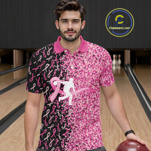 Load image into Gallery viewer, Pink glitter ribbon black Bowling Shirts For Men Custom Breast cancer bowling shirts gift for bowlers NQS10180