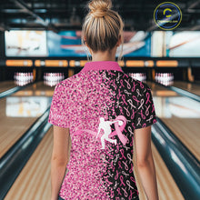 Load image into Gallery viewer, Pink glitter ribbon black Bowling Shirts For Women Custom Breast cancer bowling shirt gift for bowler NQS10180