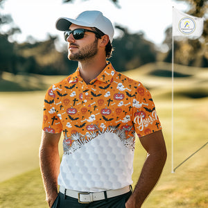 Personalized funny orange Halloween pattern mens golf polo shirts best mens golf wears NQS10314