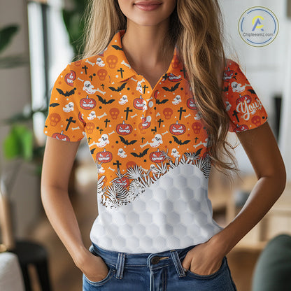 Personalized funny orange Halloween pattern Women golf polo shirts best ladies golf wears NQS10314