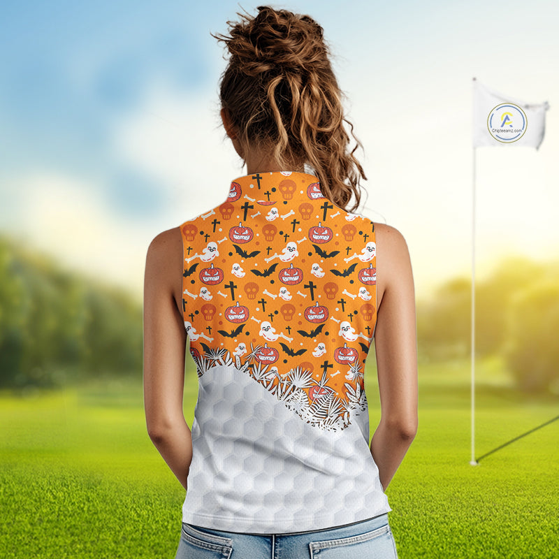Personalized funny orange Halloween pattern Women sleeveless golf polo shirts best ladies golf wears NQS10314