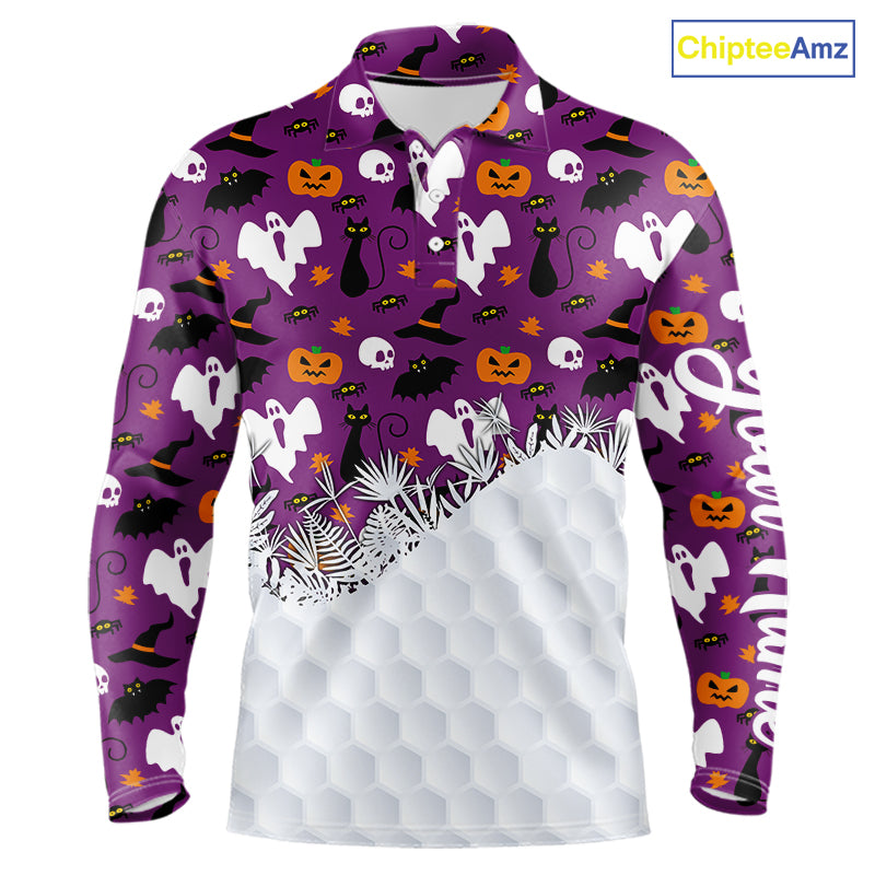 Personalized funny purple Halloween pattern mens golf polo shirts best mens golf wears NQS10315