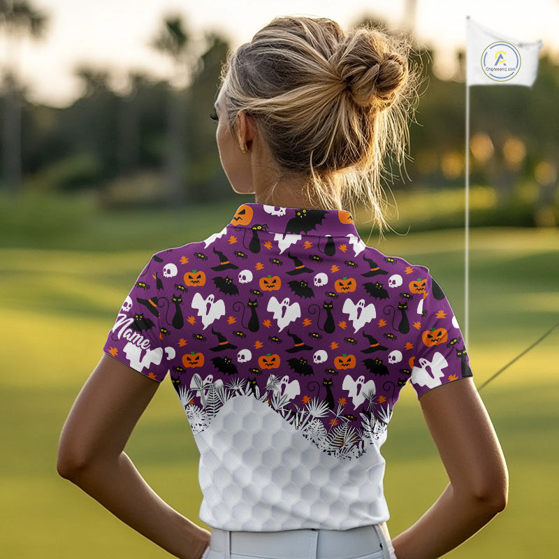 Personalized funny purple Halloween pattern Women golf polo shirts best ladies golf wears NQS10315