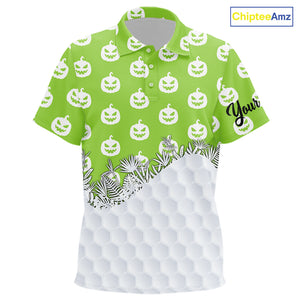 Personalized funny green pumpkin Halloween pattern Kid golf polo shirts best Kid golf wears NQS10316