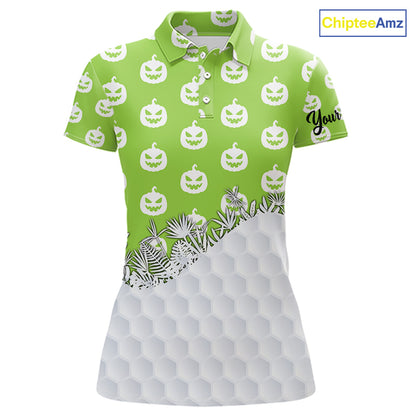 Personalized funny green pumpkin Halloween pattern Women golf polo shirts best ladies golf wears NQS10316