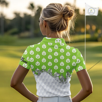 Personalized funny green pumpkin Halloween pattern Women golf polo shirts best ladies golf wears NQS10316