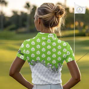 Personalized funny green pumpkin Halloween pattern Women golf polo shirts best ladies golf wears NQS10316