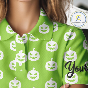 Personalized funny green pumpkin Halloween pattern Women golf polo shirts best ladies golf wears NQS10316