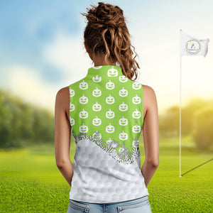 Personalized green pumpkin Halloween pattern Women sleeveless golf polo shirts best ladies golf wears NQS10316