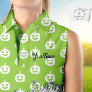 Personalized green pumpkin Halloween pattern Women sleeveless golf polo shirts best ladies golf wears NQS10316
