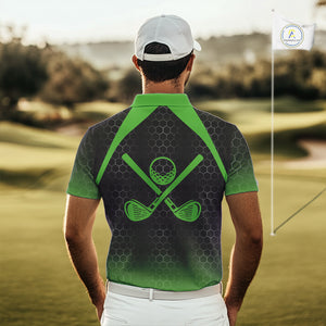 Mens golf polo shirts custom black and green hexagon pattern golf outfits men, cool golf gifts NQS10318