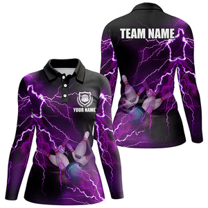 Women bowling polo shirts Custom purple lightning thunder Bowling Team Jersey, gift for team Bowlers NQS6220