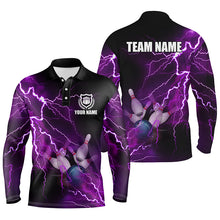 Load image into Gallery viewer, Mens polo bowling shirts Custom purple lightning thunder Bowling Team Jersey, gift for team Bowlers NQS6220